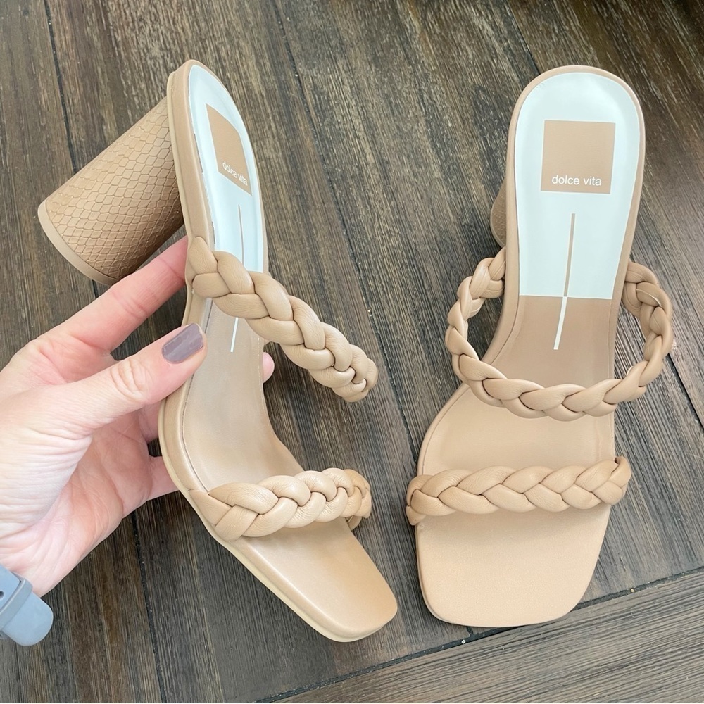 New Dolce Vita Nairi Braided Strappy Block Heel Sandal in Cafe Stella Neutral